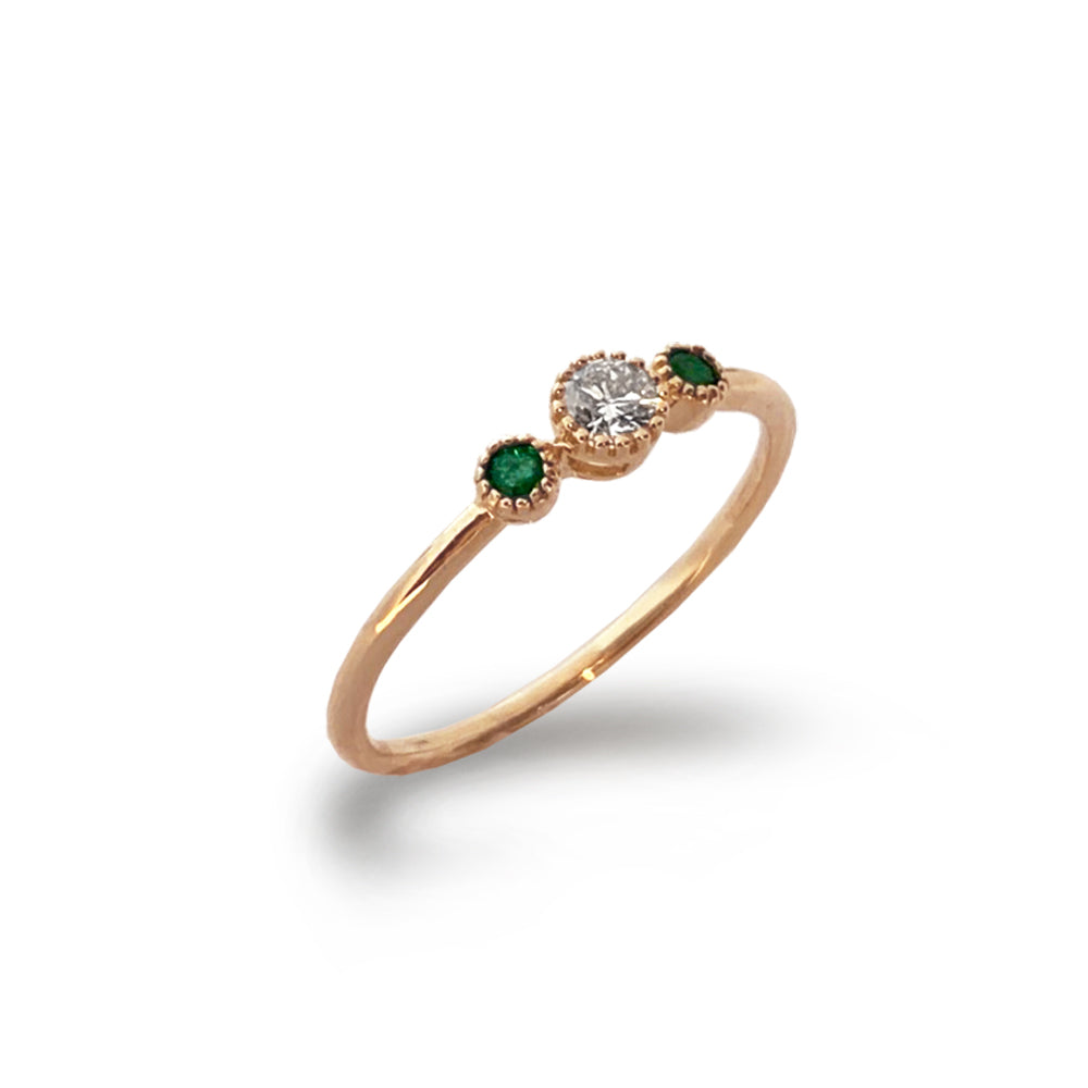14K Round Diamond & Emerald Stack Ring MR45630DE