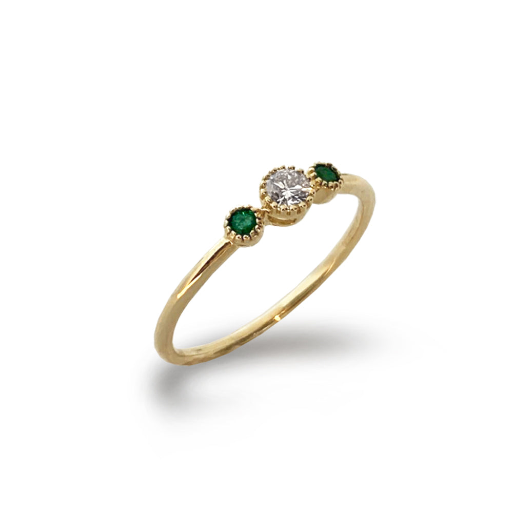 14K Round Diamond & Emerald Stack Ring MR45630DE