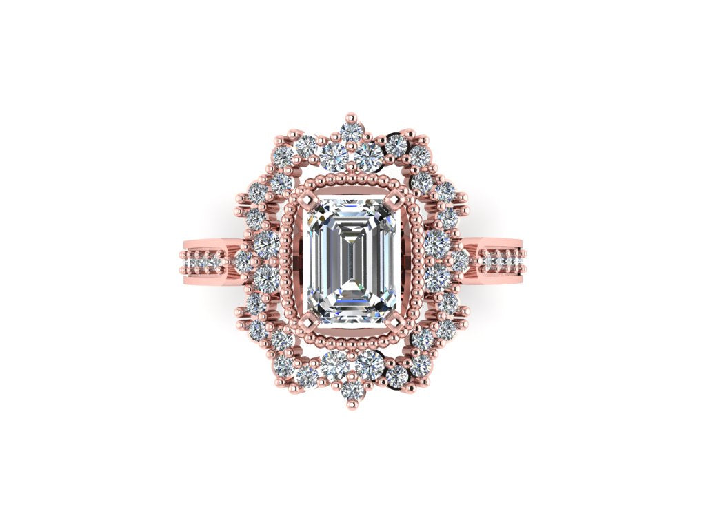 14k Gold Art Deco Emerald Cut Semi Mount Ring MR4628