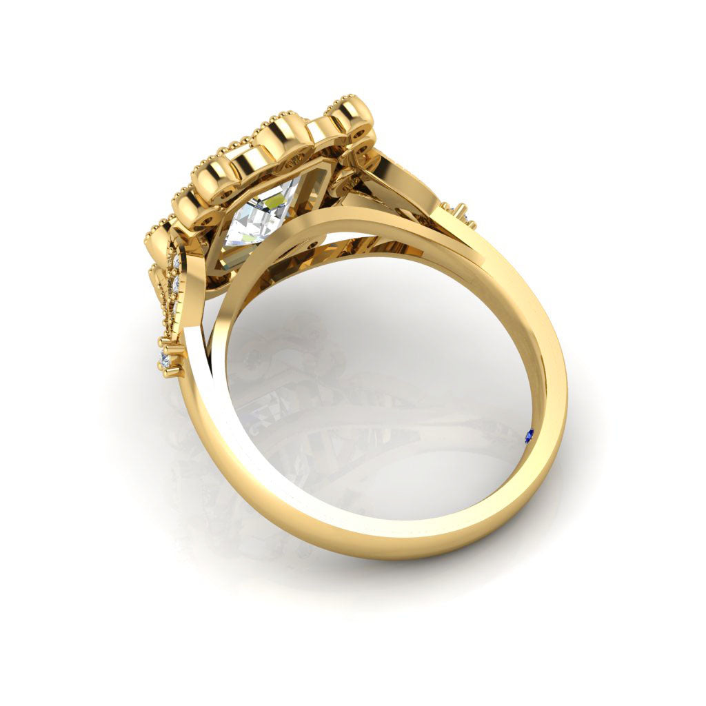 14k Gold Art Deco Emerald Cut Diamond Semi Mount Ring MR4660