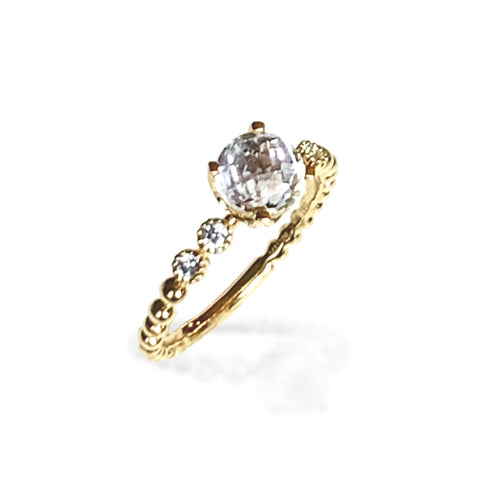 14k gold diamond link white topaz solitaire ring MR47142