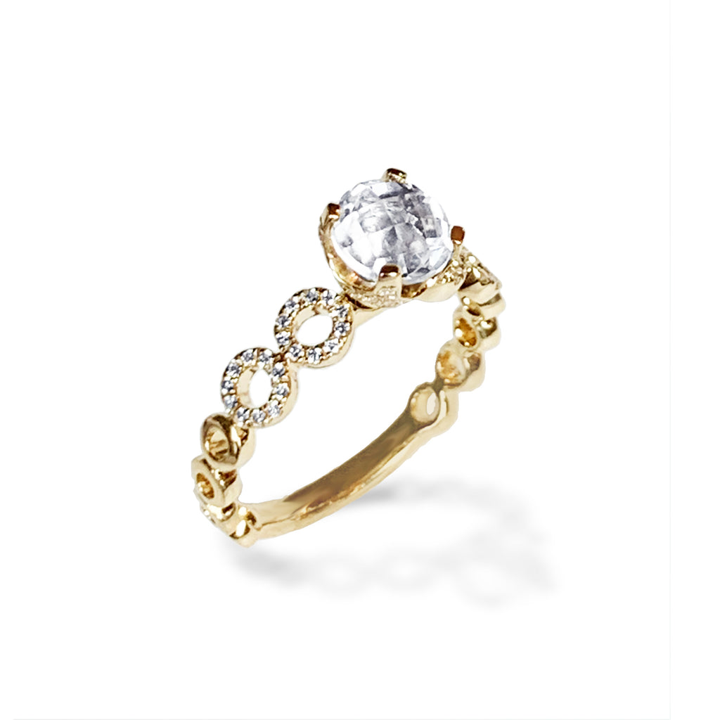 14k gold modern white topaz diamond solitaire ring MR47141