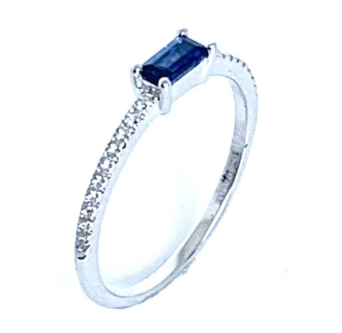 14k gold bead diamond & sapphire fashion stack ring SR45042DBS