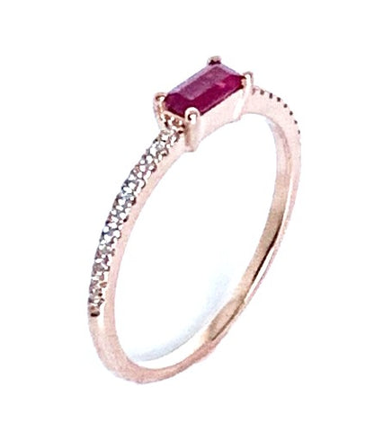14k gold bead diamond & ruby fashion stack ring SR45042DR