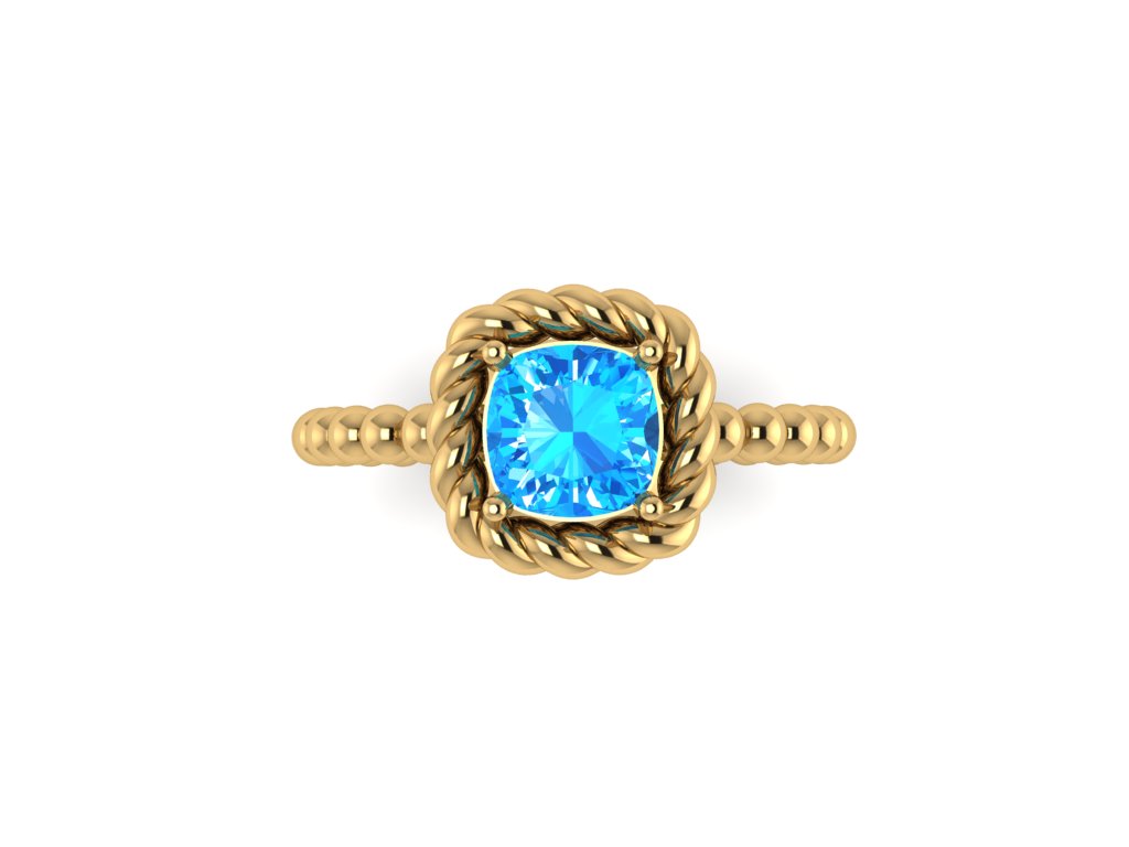 14k beaded gold swiss blue topaz fashion ring MR4988