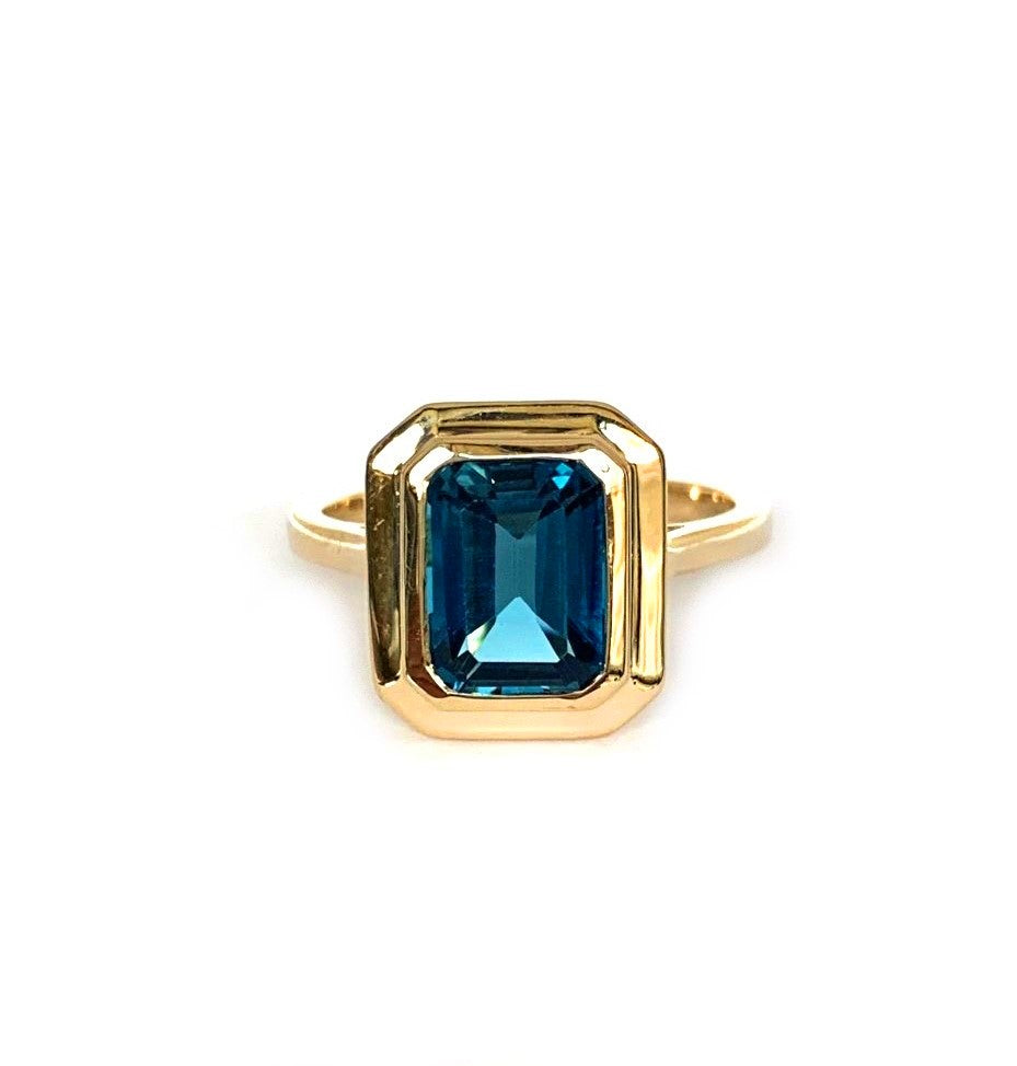 14k gold emerald cut london blue topaz fashion ring MR5026LBTY