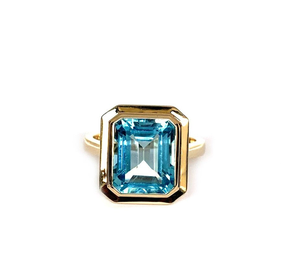14k gold emerald cut blue topaz fashion ring MR5065BT