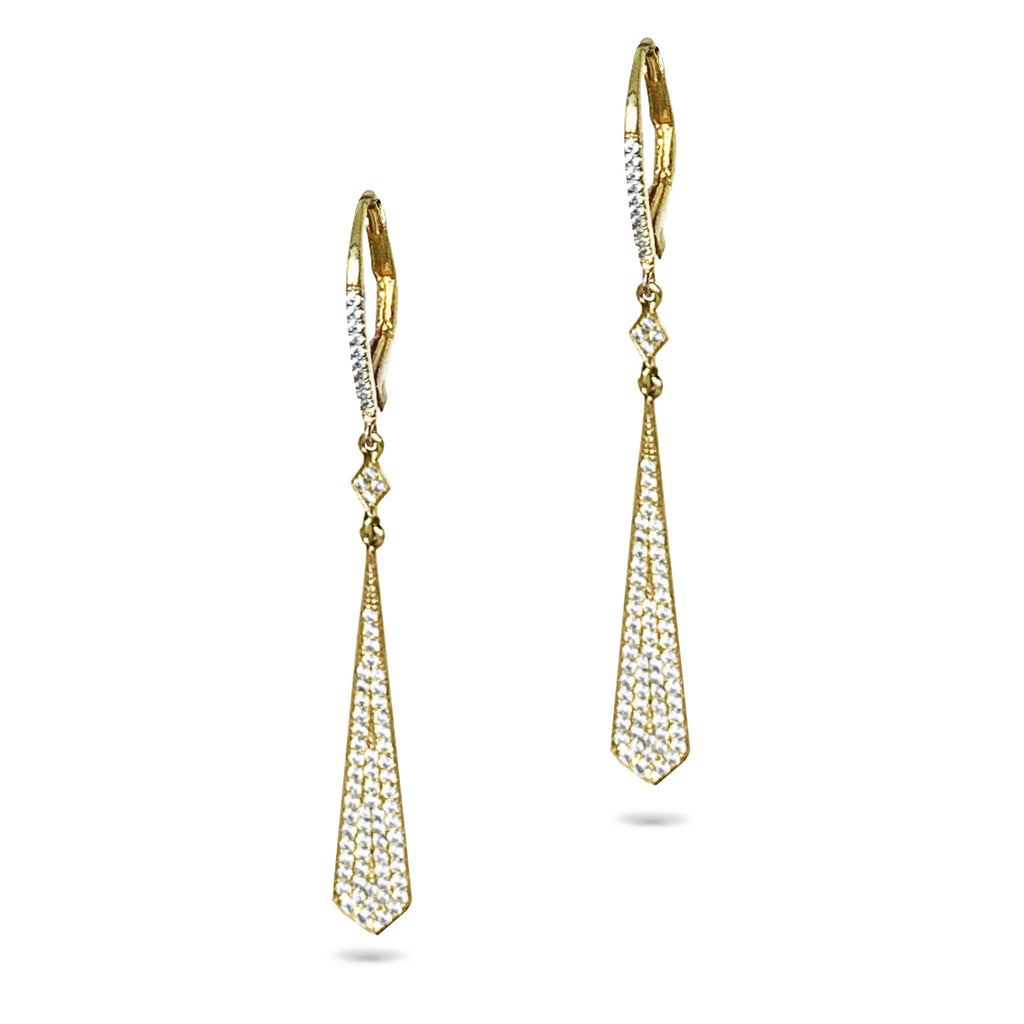 14k Gold Art Deco Kite Diamond Pave Earrings ME23757