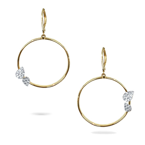 14K gold baguette emerald & diamond mini hoop earrings ME2421DE