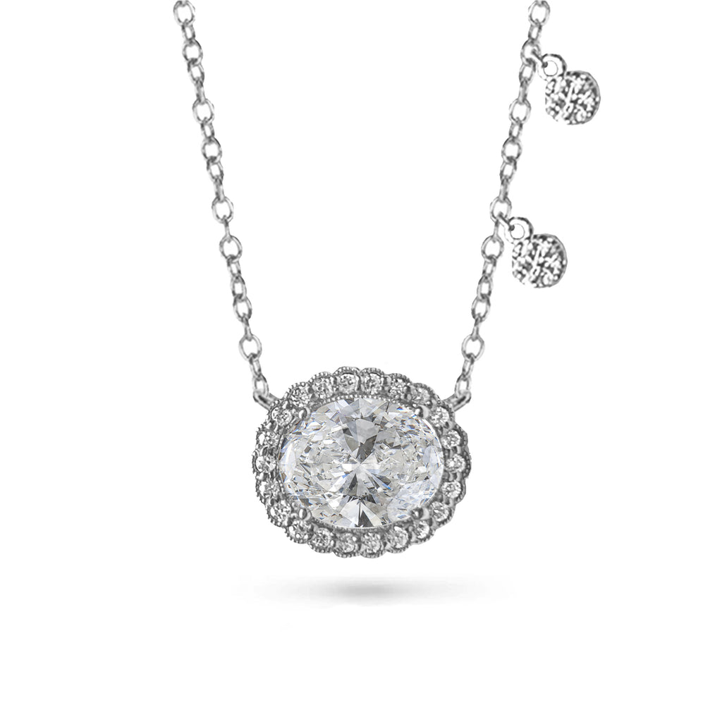 14k Oval halo white topaz & diamond necklace MN31591