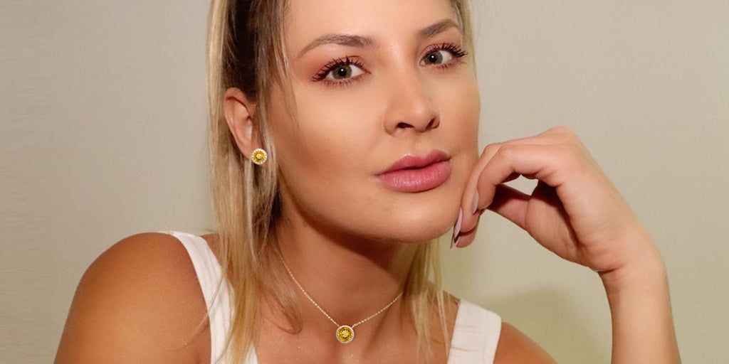 14K Gold Round Halo Diamond & Citrine Necklace MN22501CT