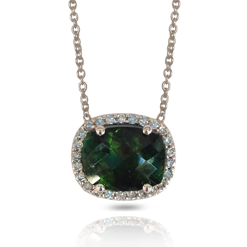 14K Green Tourmaline Cushion Necklace N294GT