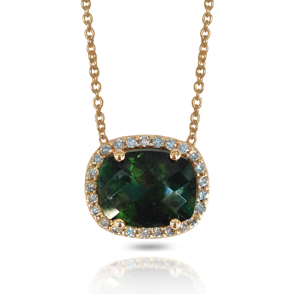 14K Green Tourmaline Cushion Necklace N294GT