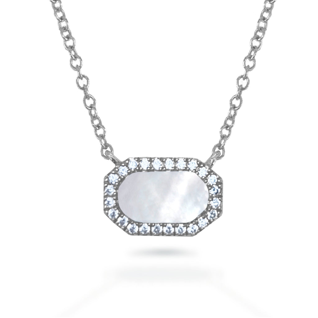 14K Mother of Pearl Horizontal Octagon Bar Necklace N4057MP