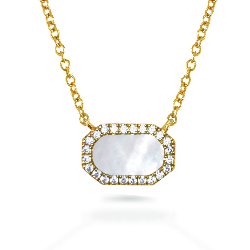 14K Mother of Pearl Horizontal Octagon Bar Necklace N4057MP
