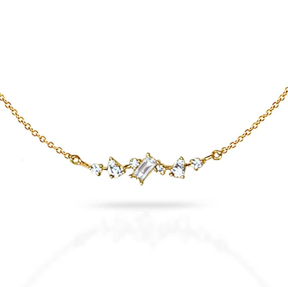 14k gold baguette & round diamond necklace N4060