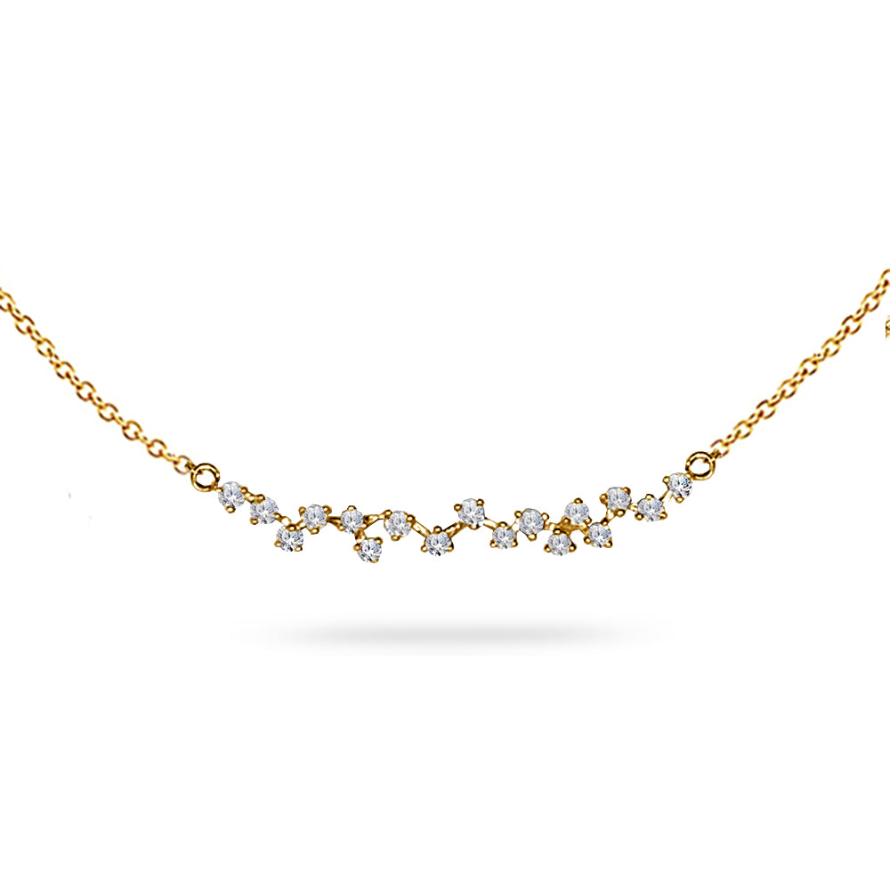14k Gold Curved diamond bar necklace N4061