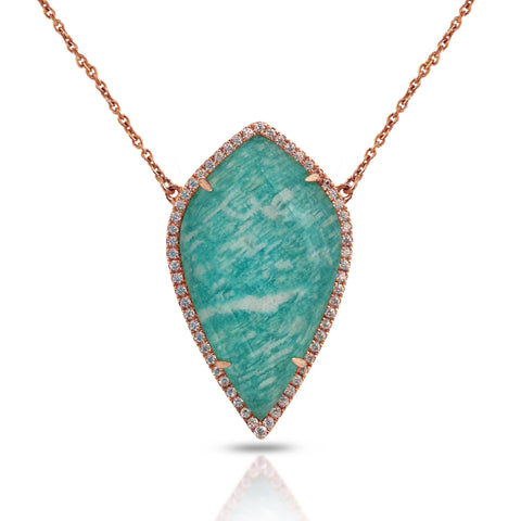14K Gold Diamond Irregular Triangle Amazonite Fashion Necklace ON1AMZ