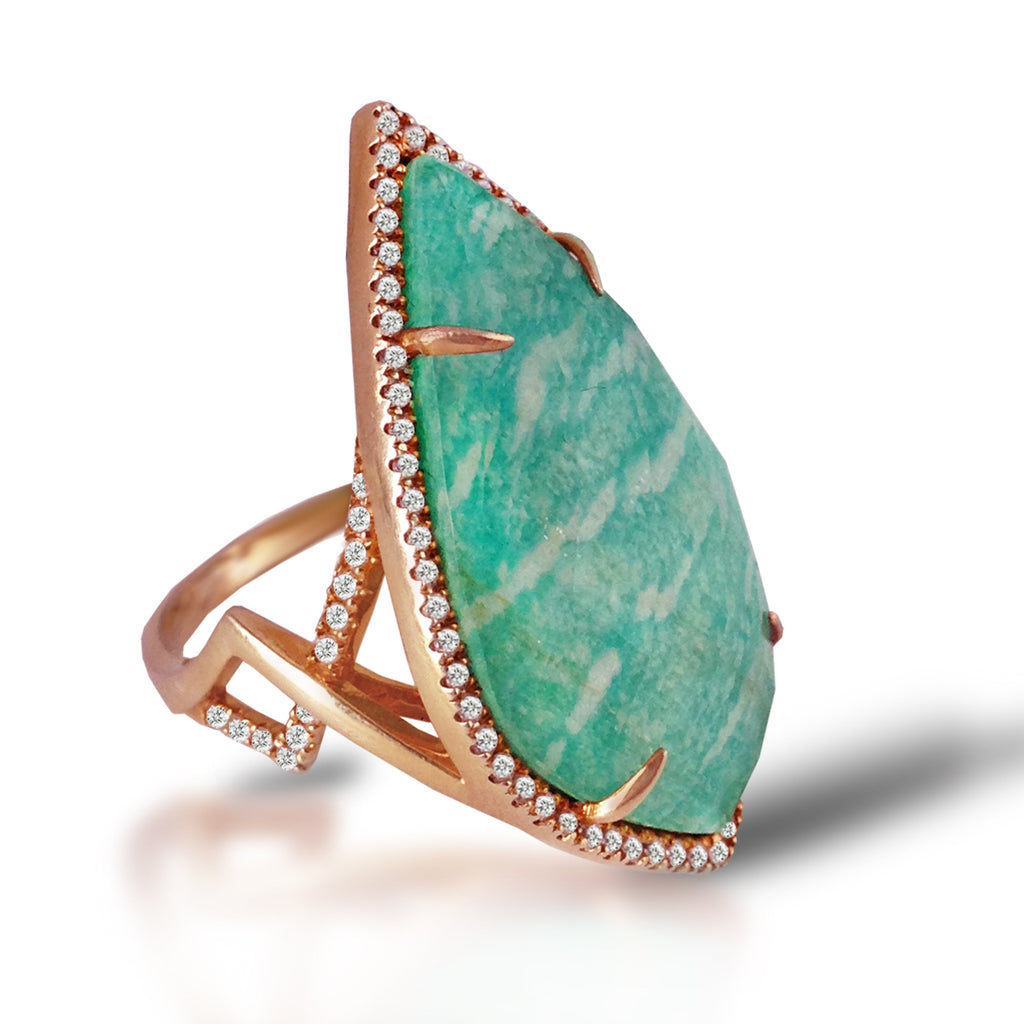 14k gold diamond amazonite doublet fashion ring OGR15AMZ