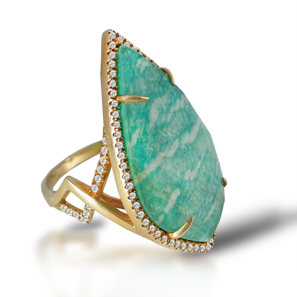 14k gold diamond amazonite doublet fashion ring OGR15AMZ