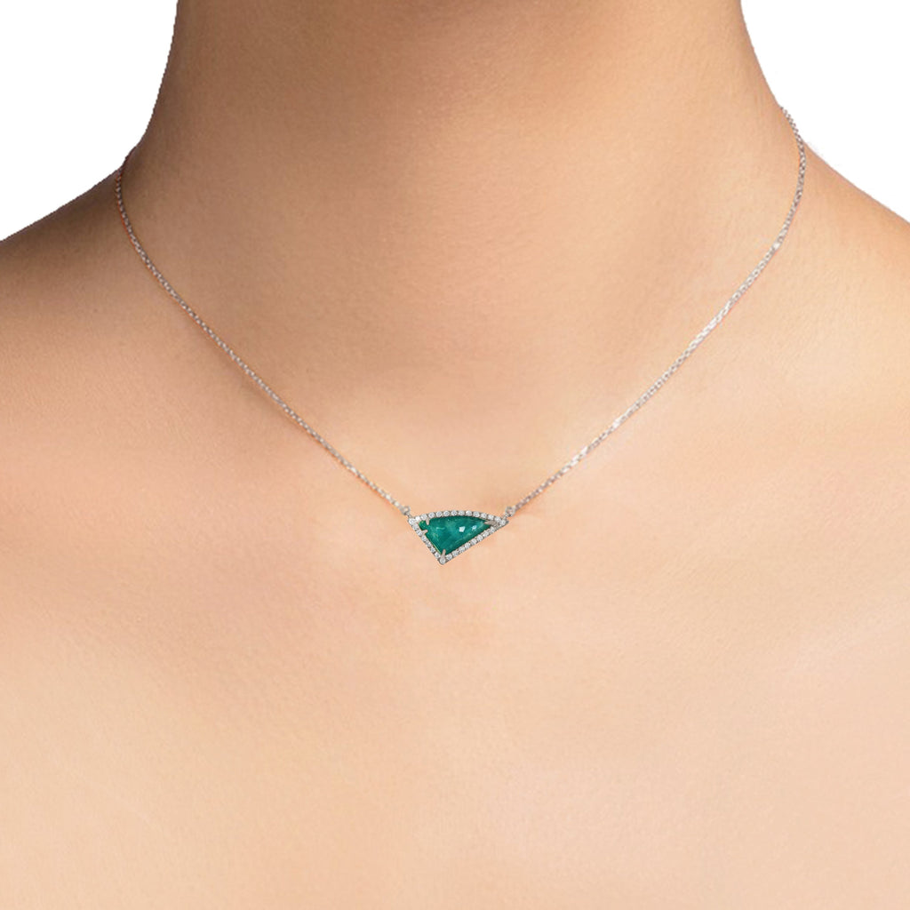 14K Gold Diamond Irregular Triangle Amazonite Fashion Necklace ON1AMZ