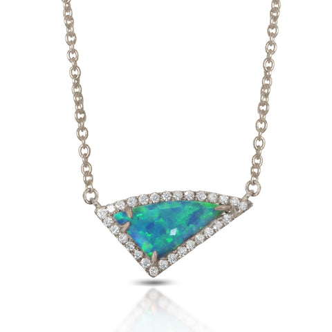 14K Gold Diamond Opal Heart Necklace MN2499