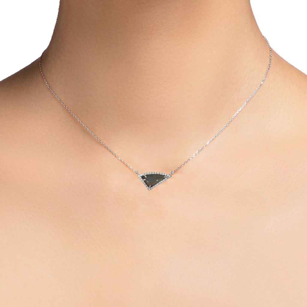 14K Gold Diamond Irregular Triangle Gray Moonstone Necklace ON1GYM