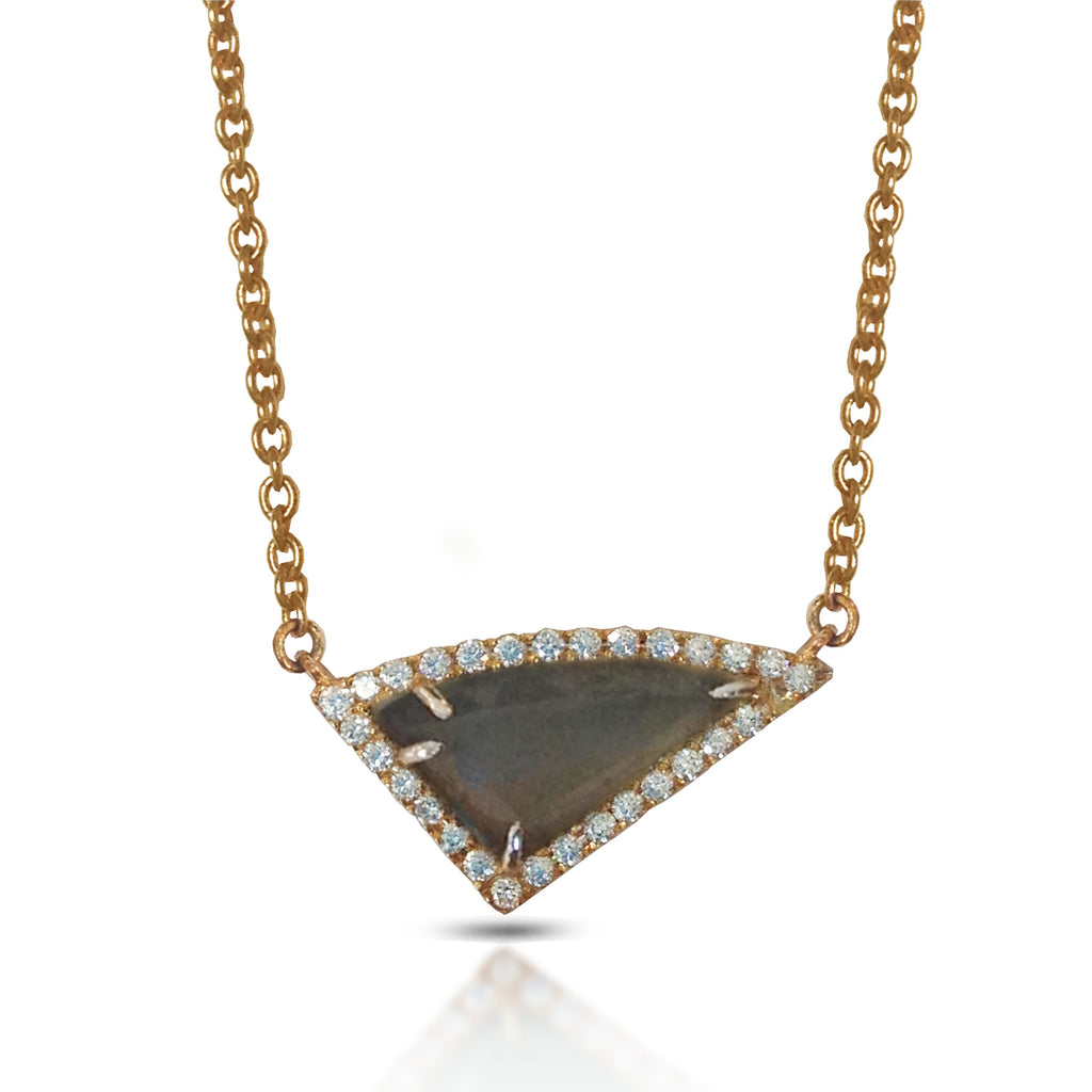 14K Gold Diamond Irregular Triangle Gray Moonstone Necklace ON1GYM
