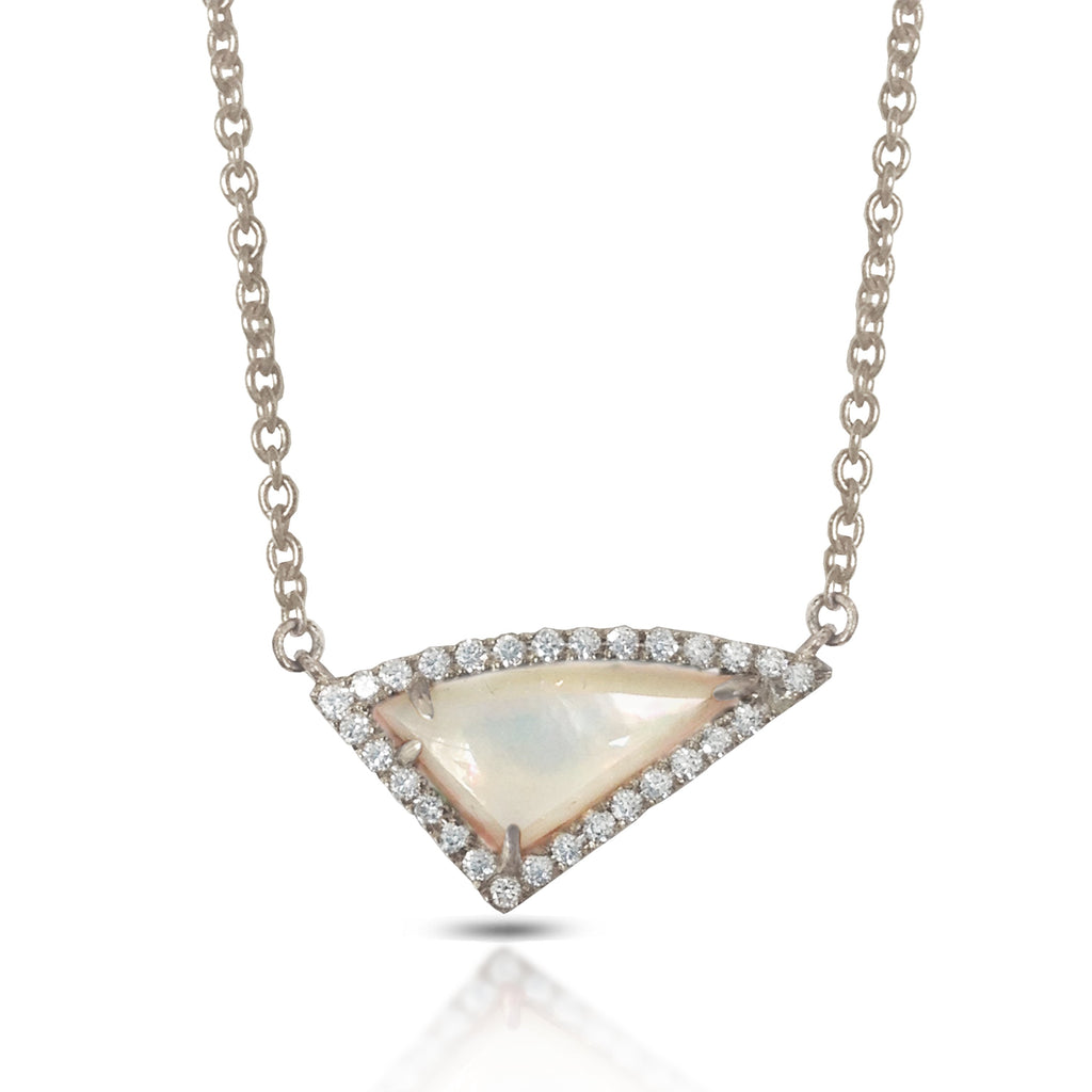 14K Gold Diamond Irregular Triangle Mother of Pearl Necklace ON1MP