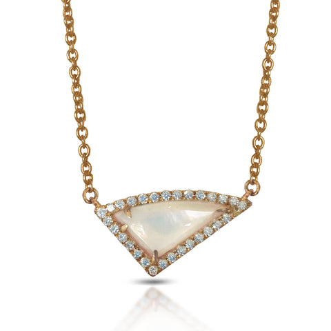 14K Gold Diamond Irregular Triangle Rutilated Quartz Necklace ON1RUT