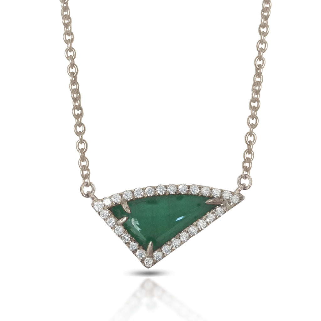 14K Gold Diamond Irregular Triangle Emerald Necklace ON1TRE