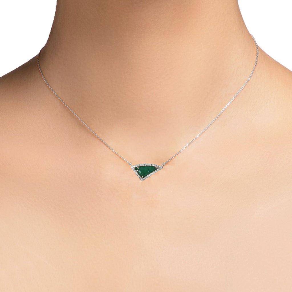 14K Gold Diamond Irregular Triangle Emerald Necklace ON1TRE