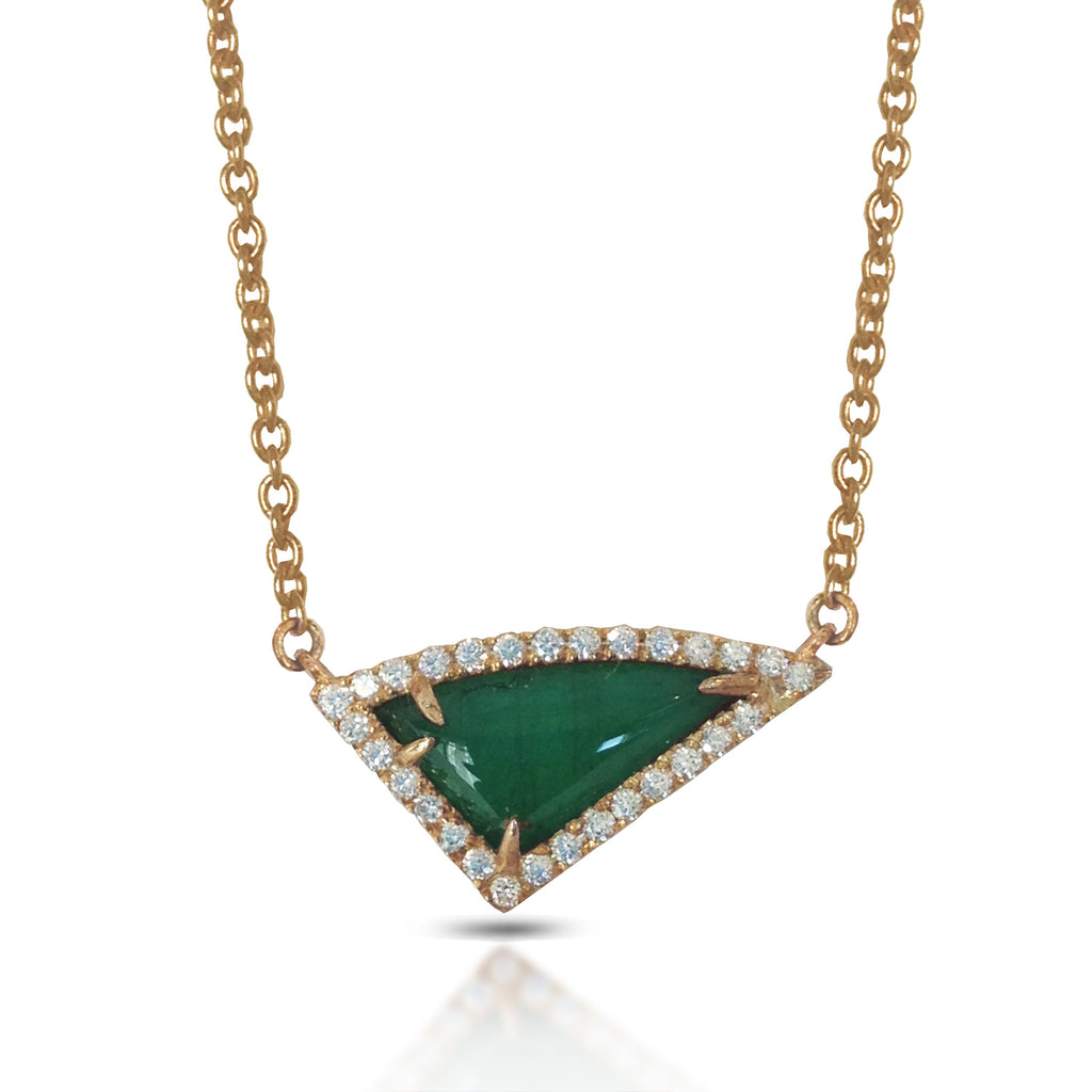 14K Gold Diamond Irregular Triangle Emerald Necklace ON1TRE