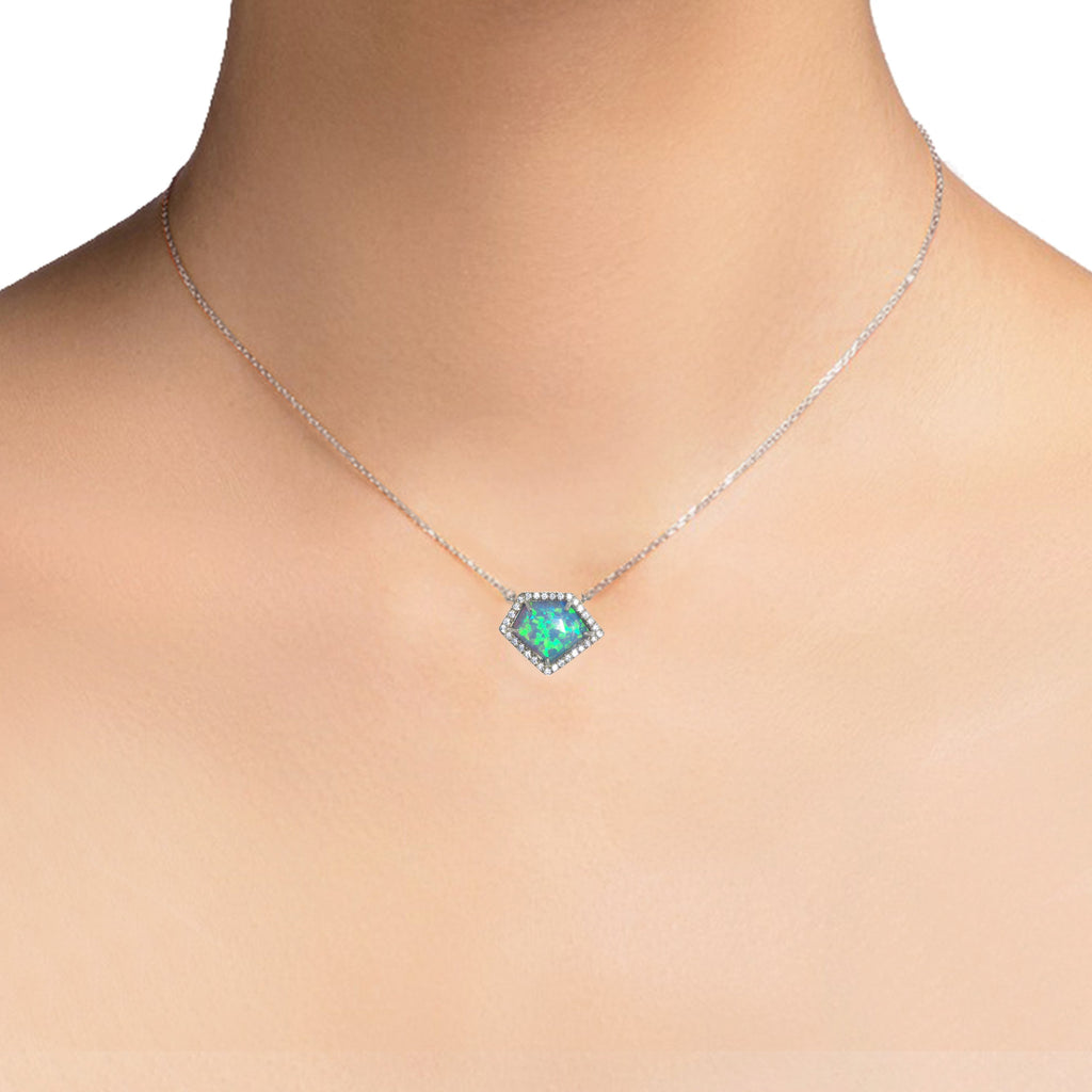 14K Polygon Black Opal Diamond Necklace ON2BOP