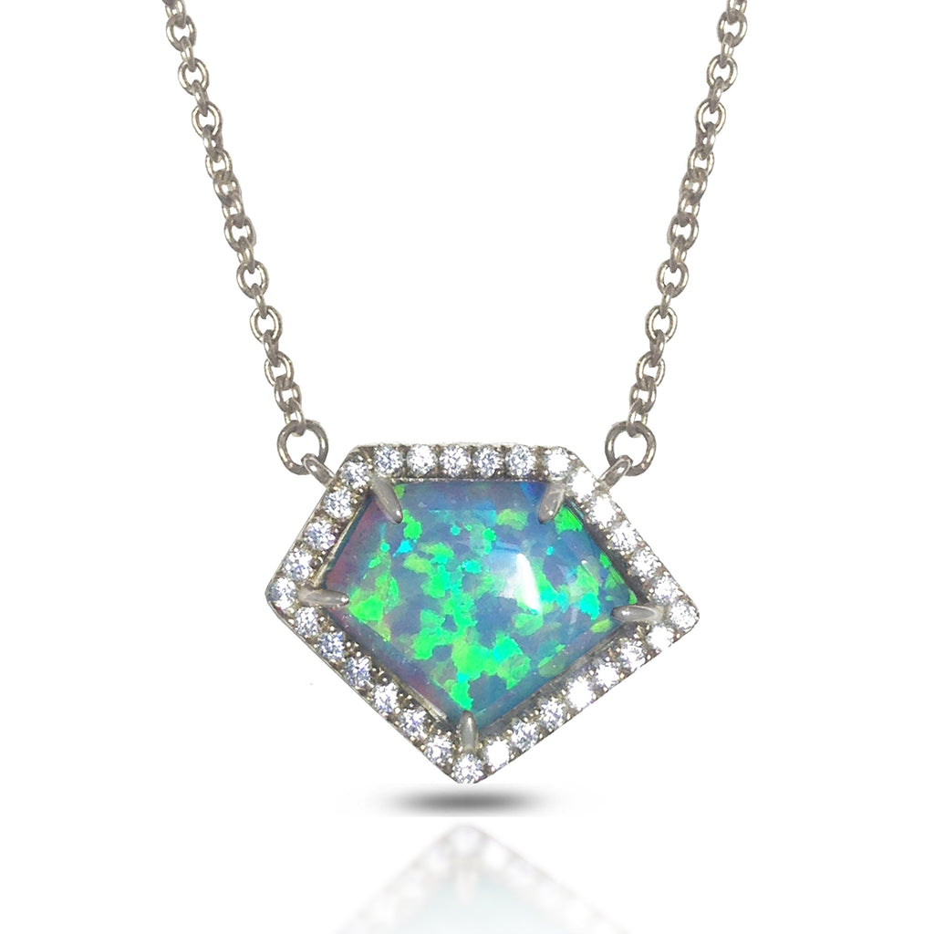 14K Polygon Black Opal Diamond Necklace ON2BOP
