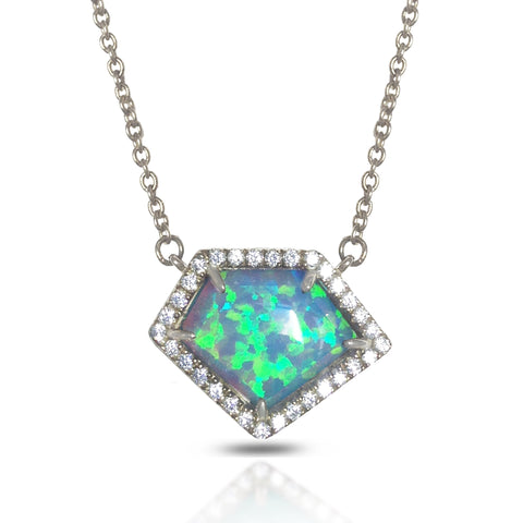 14K irregular trillion opal and Diamond Necklace MN71694