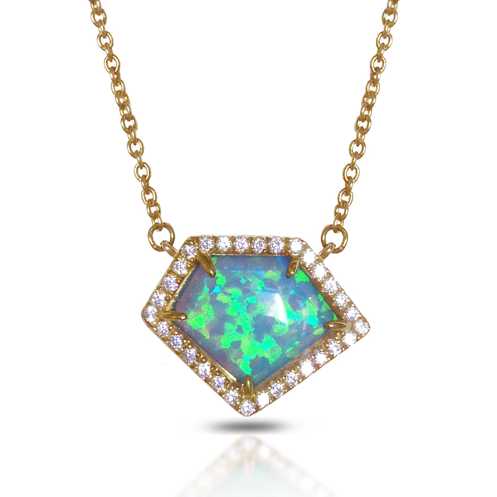 14K Polygon Black Opal Diamond Necklace ON2BOP