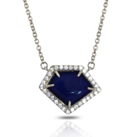 14k Gold delicate diamond shape lapis necklace MN71675LP