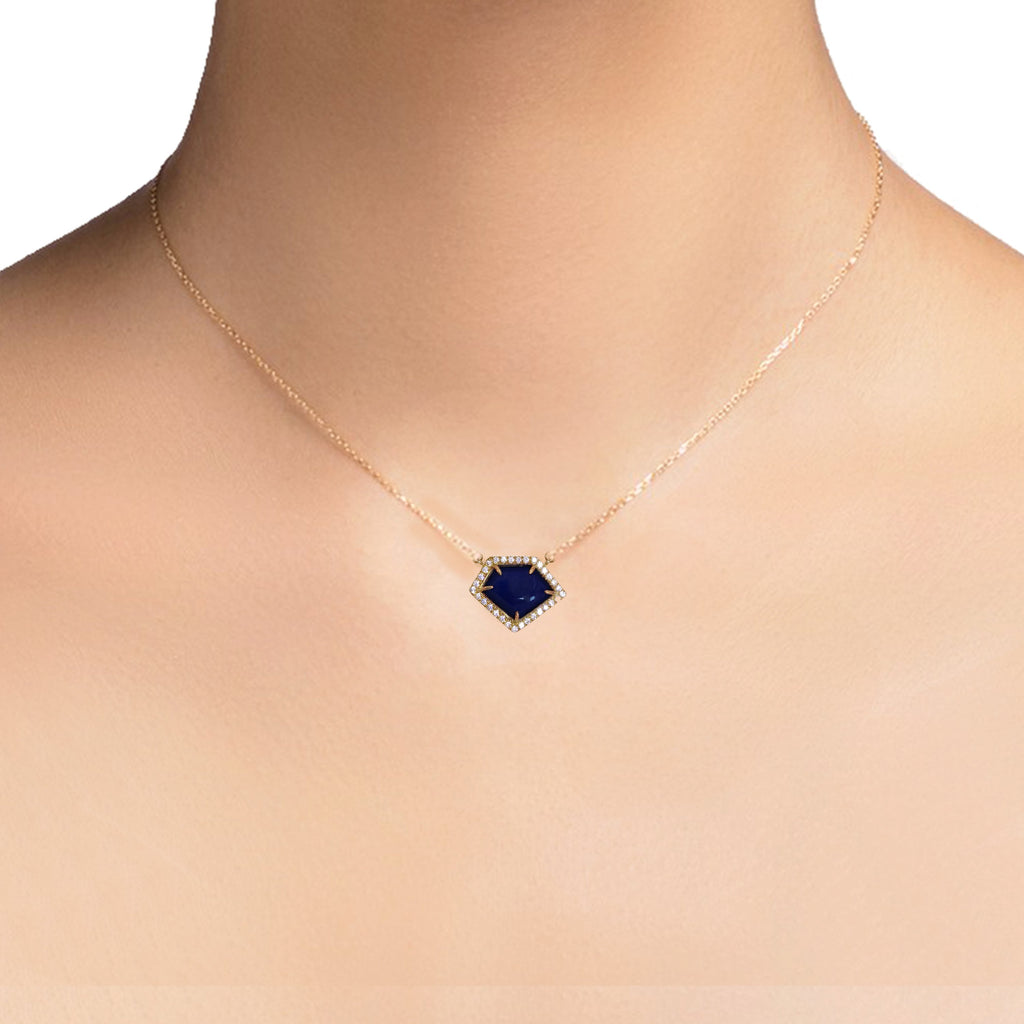 14K Polygon Lapis Diamond Necklace ON2LAP