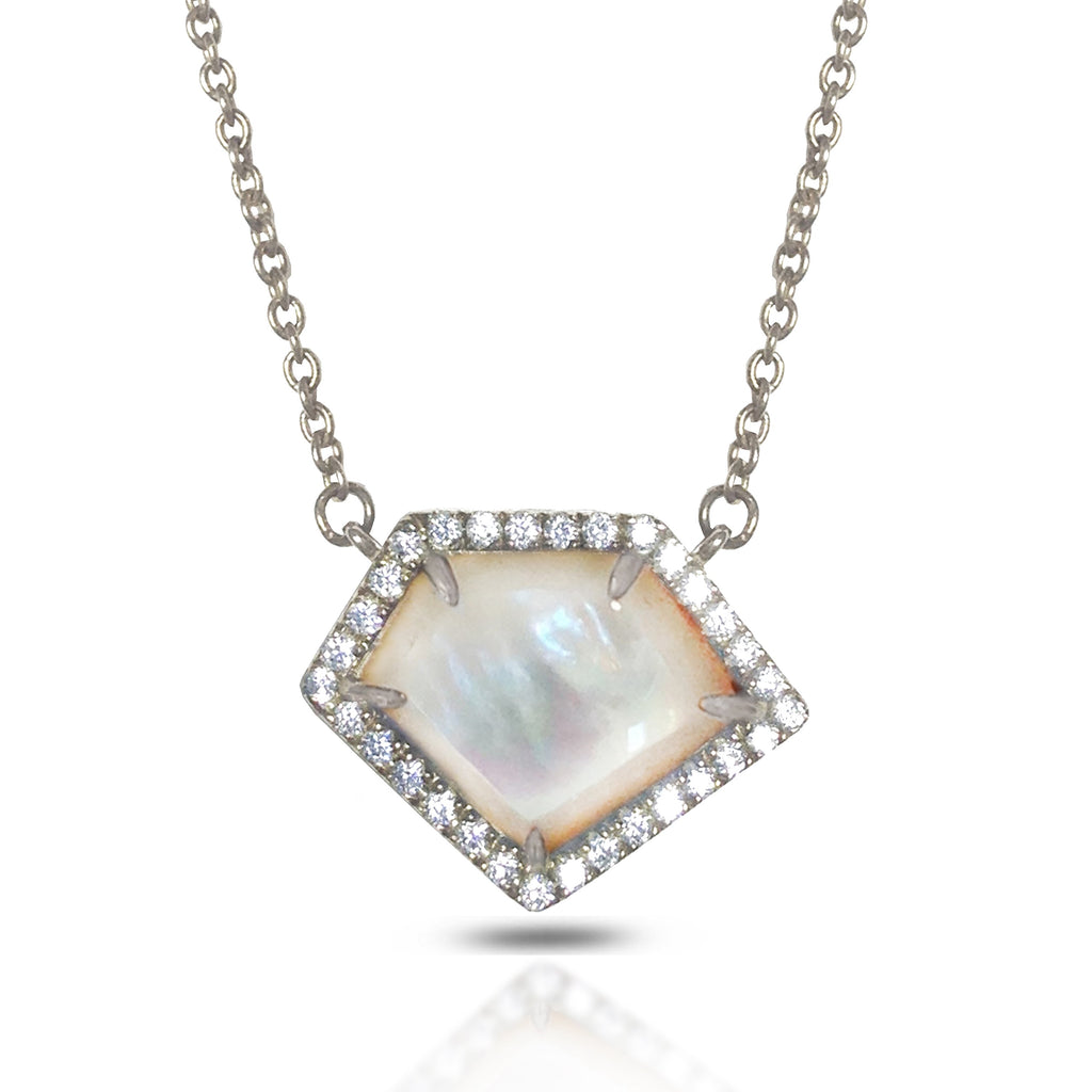 14K Polygon Mother of Pearl Diamond Necklace ON2WMP