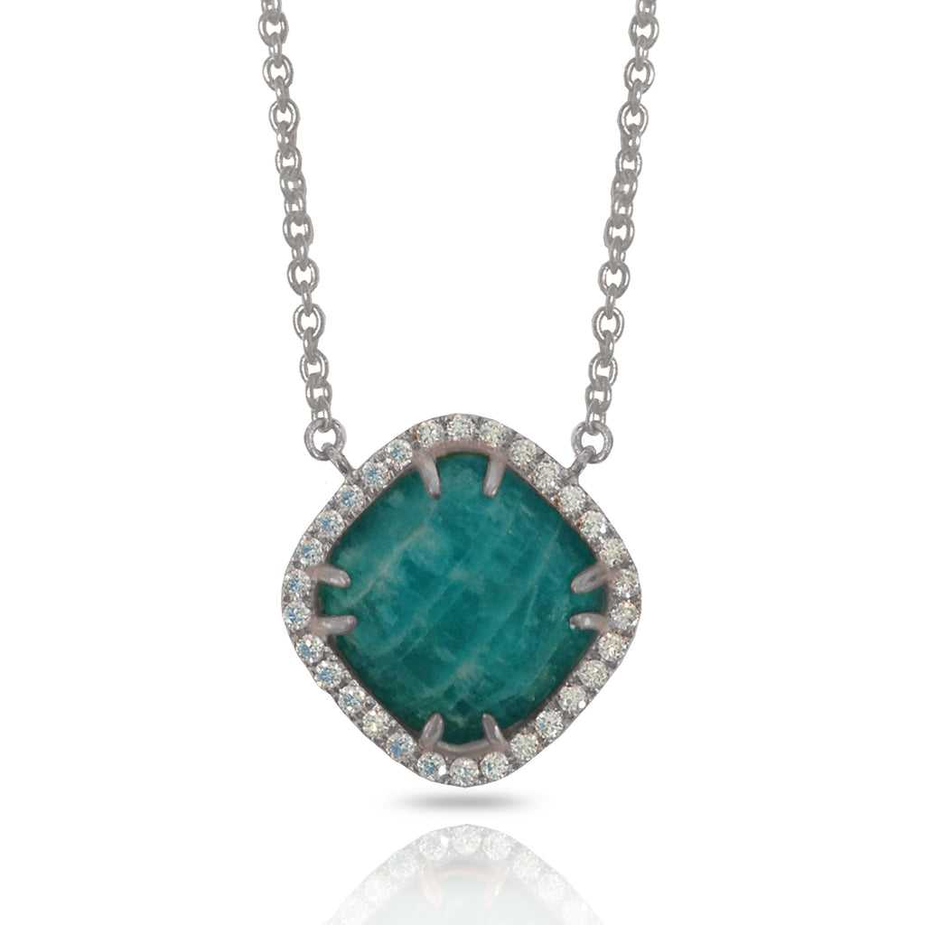 14K Gold Diamond Cushion Amazonite Necklace ON3AMZ