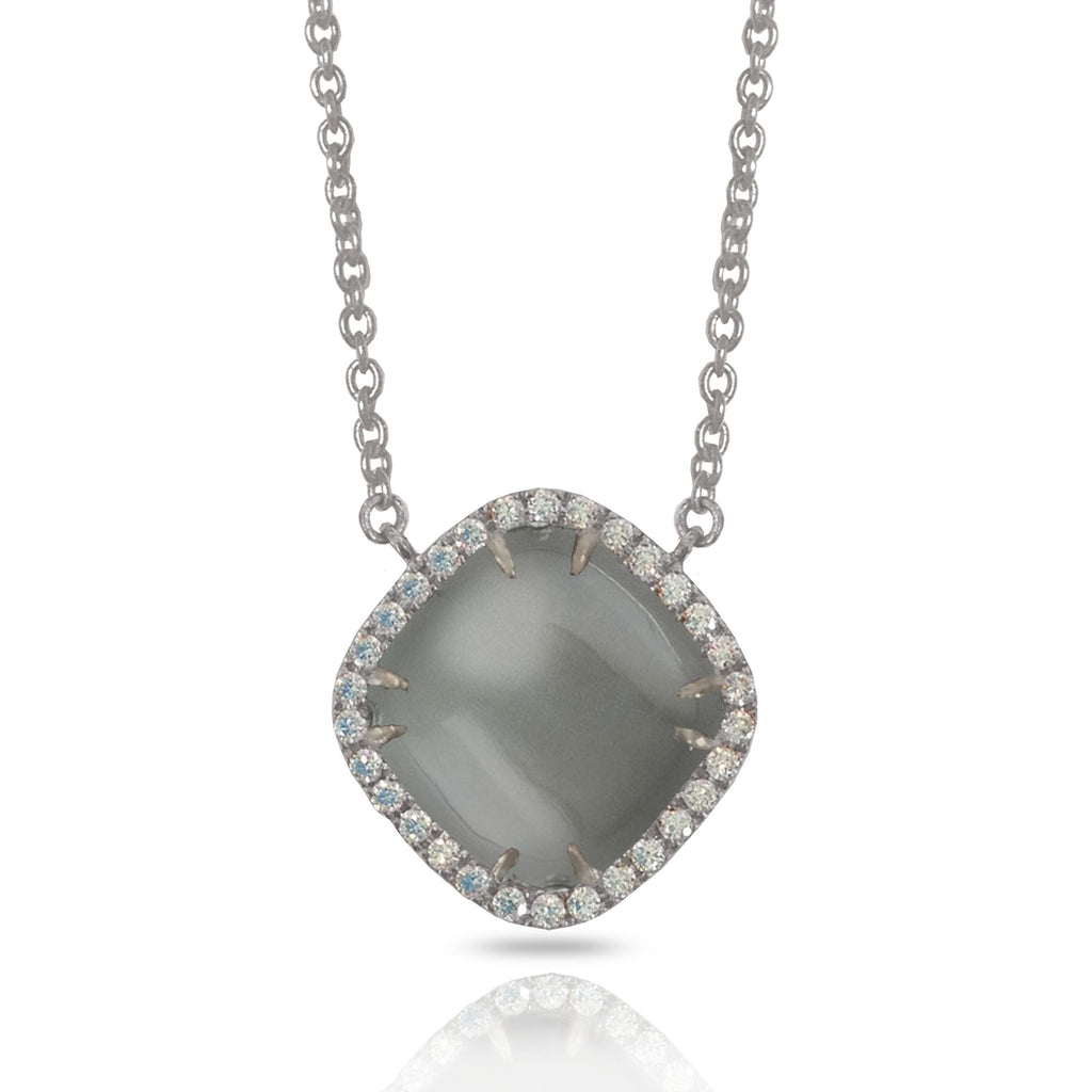 14K Gray Moonstone Cushion Diamond Necklace ON3GYM