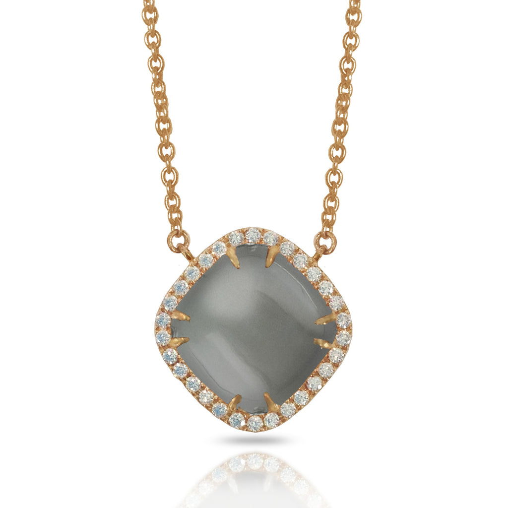 14K Gray Moonstone Cushion Diamond Necklace ON3GYM