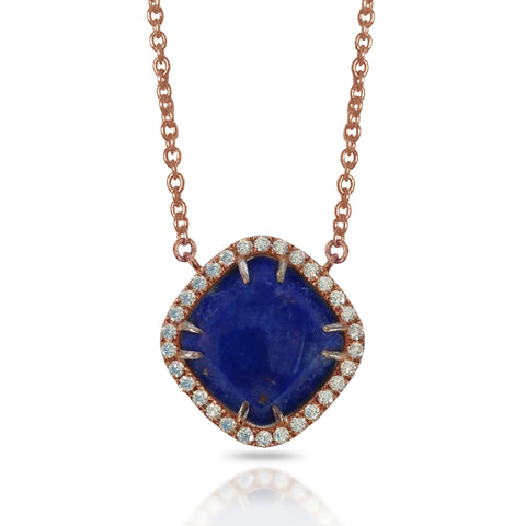 14k gold art deco Blue lapis and diamond fashion link necklace MN71430
