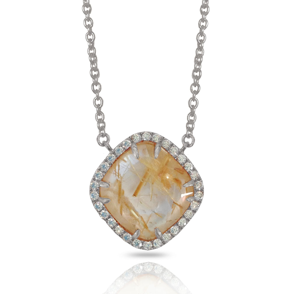 14K Rutilated Quartz Cushion Diamond Necklace ON3RUT