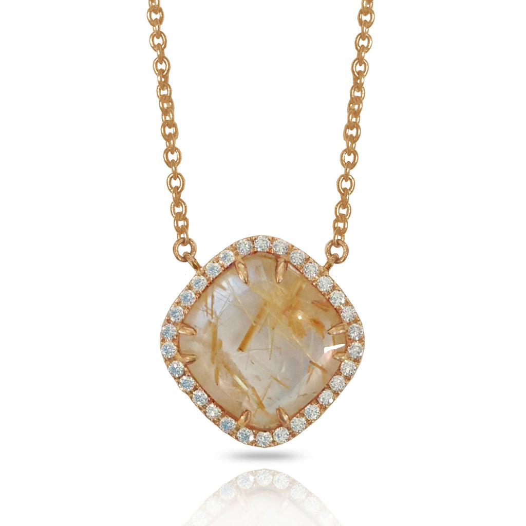 14K Rutilated Quartz Cushion Diamond Necklace ON3RUT