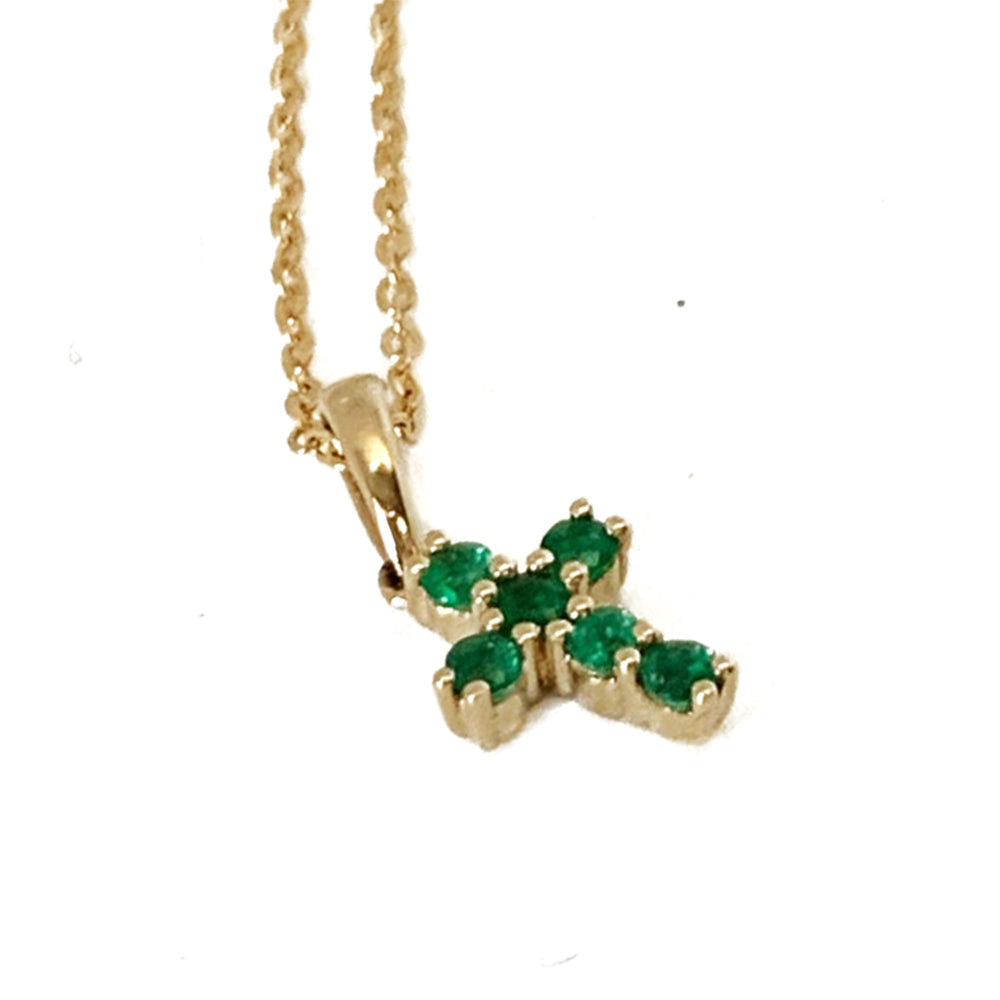 14K Petite Emerald Cross Pendant P10936E