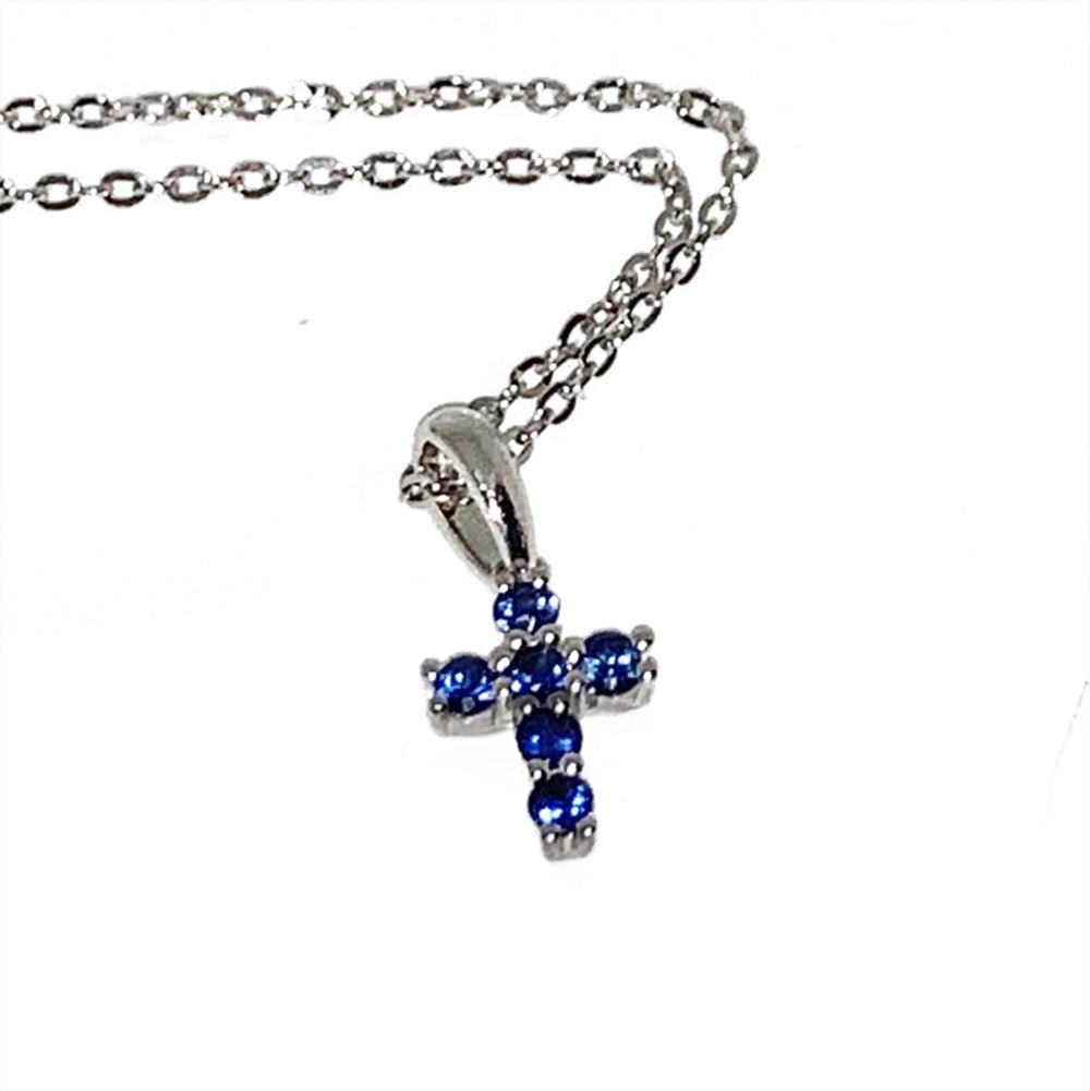 14K Petite Sapphire Cross Pendant P10936S