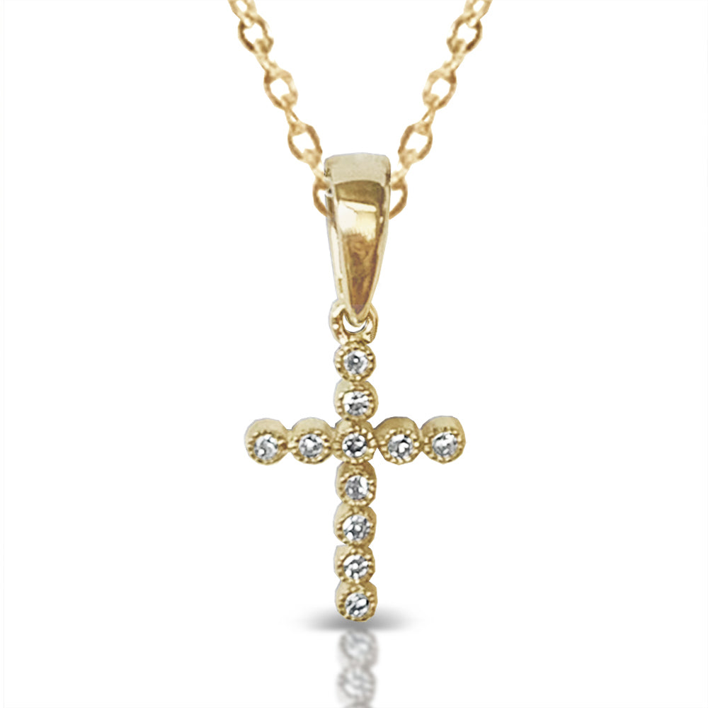 14K Gold Delicate Diamond Bezel Cross Pendant P25267