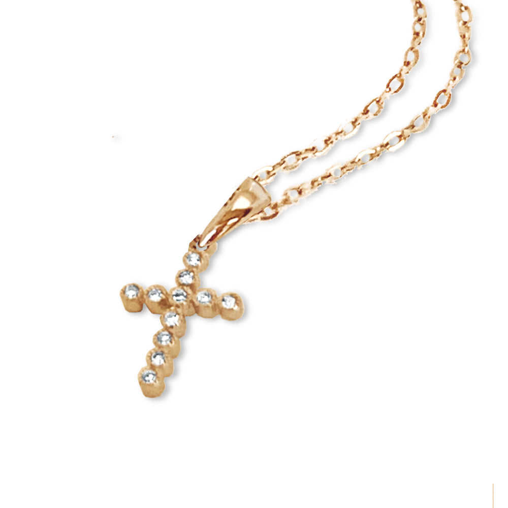 14K Gold Delicate Diamond Bezel Cross Pendant P25267
